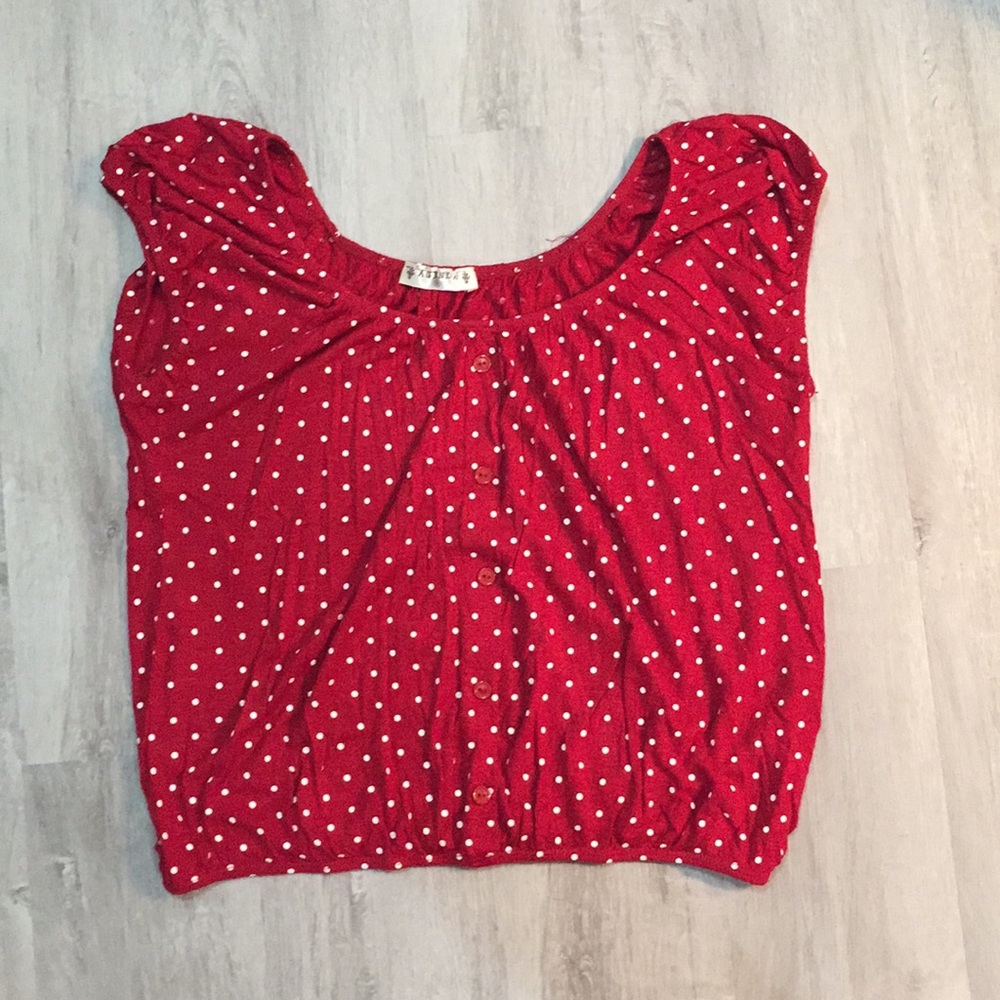 Agenda Red and White Polka Dot Blouse size Small